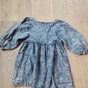 Denim Blue Dress with Puff Sleeves